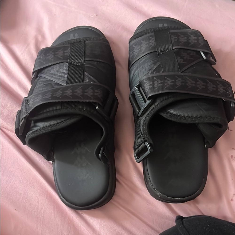 Black kappa slides with straps